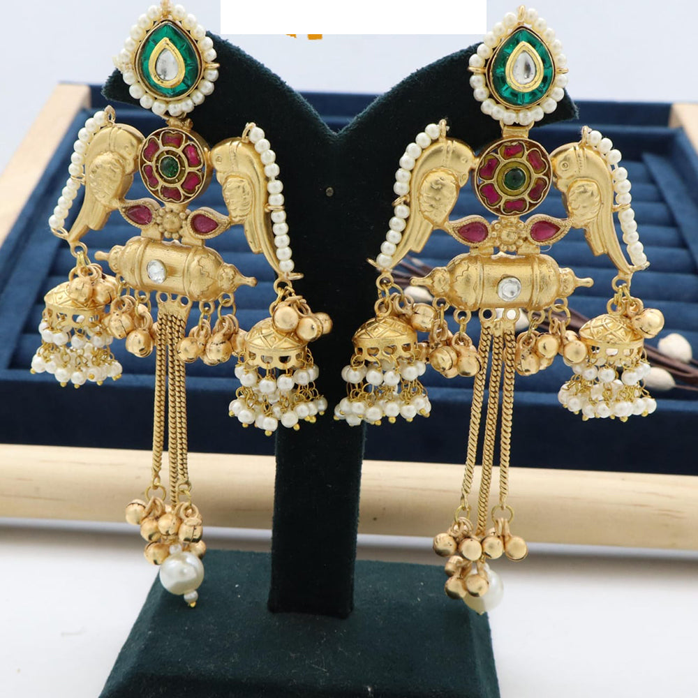 Manisha Jewellery Twin Parrots Glory with Dangling Bells and Pearls Ethnic Earrings