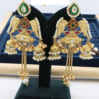 Manisha Jewellery Twin Parrots Glory with Dangling Bells and Pearls Ethnic Earrings