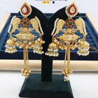 Manisha Jewellery Twin Parrots Glory with Dangling Bells and Pearls Ethnic Earrings