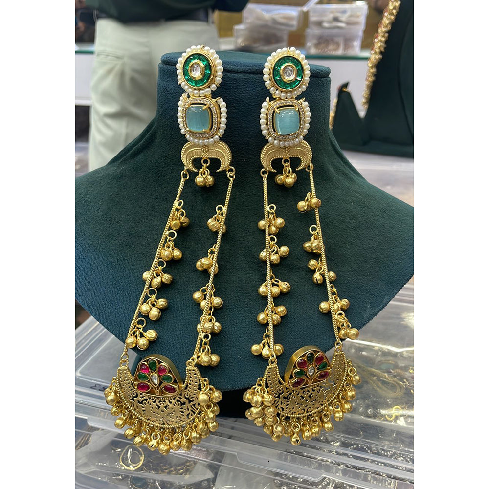 Manisha Jewellery Traditional Pota Stone and Beads Dangler Earrings with Bells