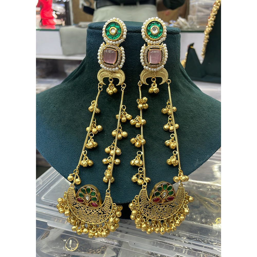 Manisha Jewellery Traditional Pota Stone and Beads Dangler Earrings with Bells