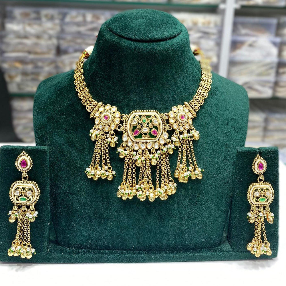 Manisha Jewellery Maharani Pota Stone and  Dangling Bells Necklace Set