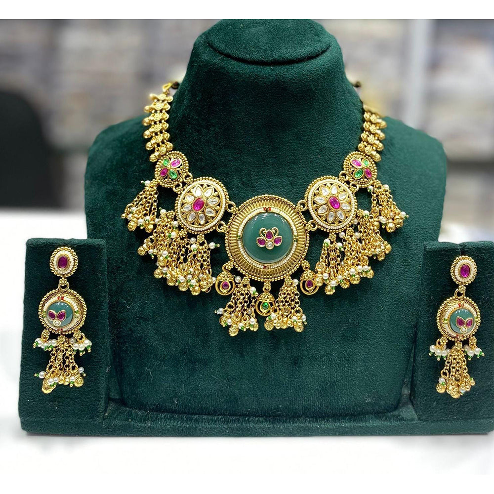 Manisha Jewellery Maharani Pota Stone and  Dangling Bells Necklace Set