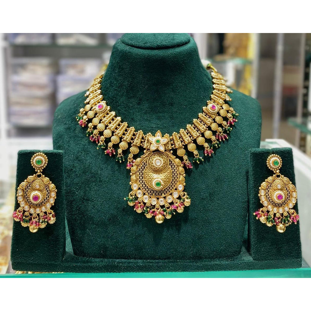 Manisha Jewellery Royal Pota Stone and Beads Necklace Set with Matching Earrings