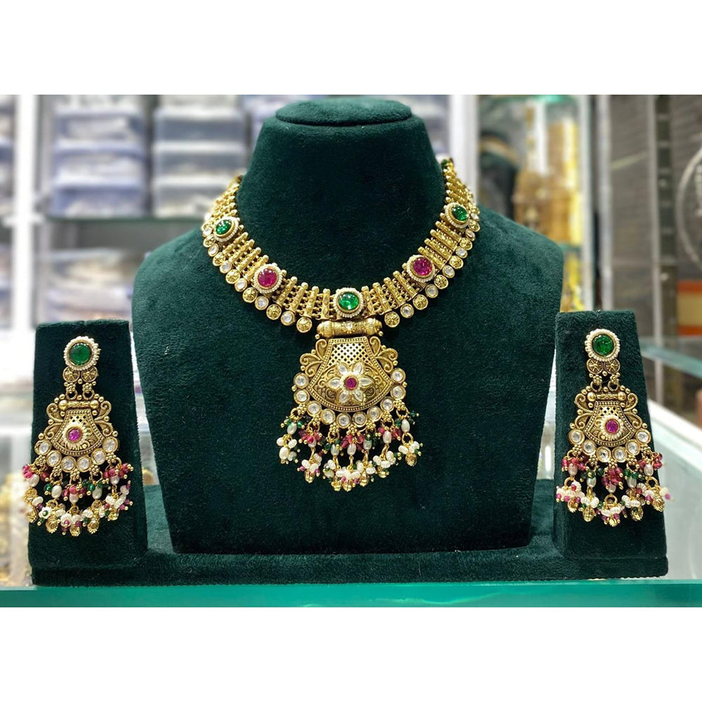 Manisha Jewellery Royal Pota Stone and Beads Necklace Set with Matching Earrings