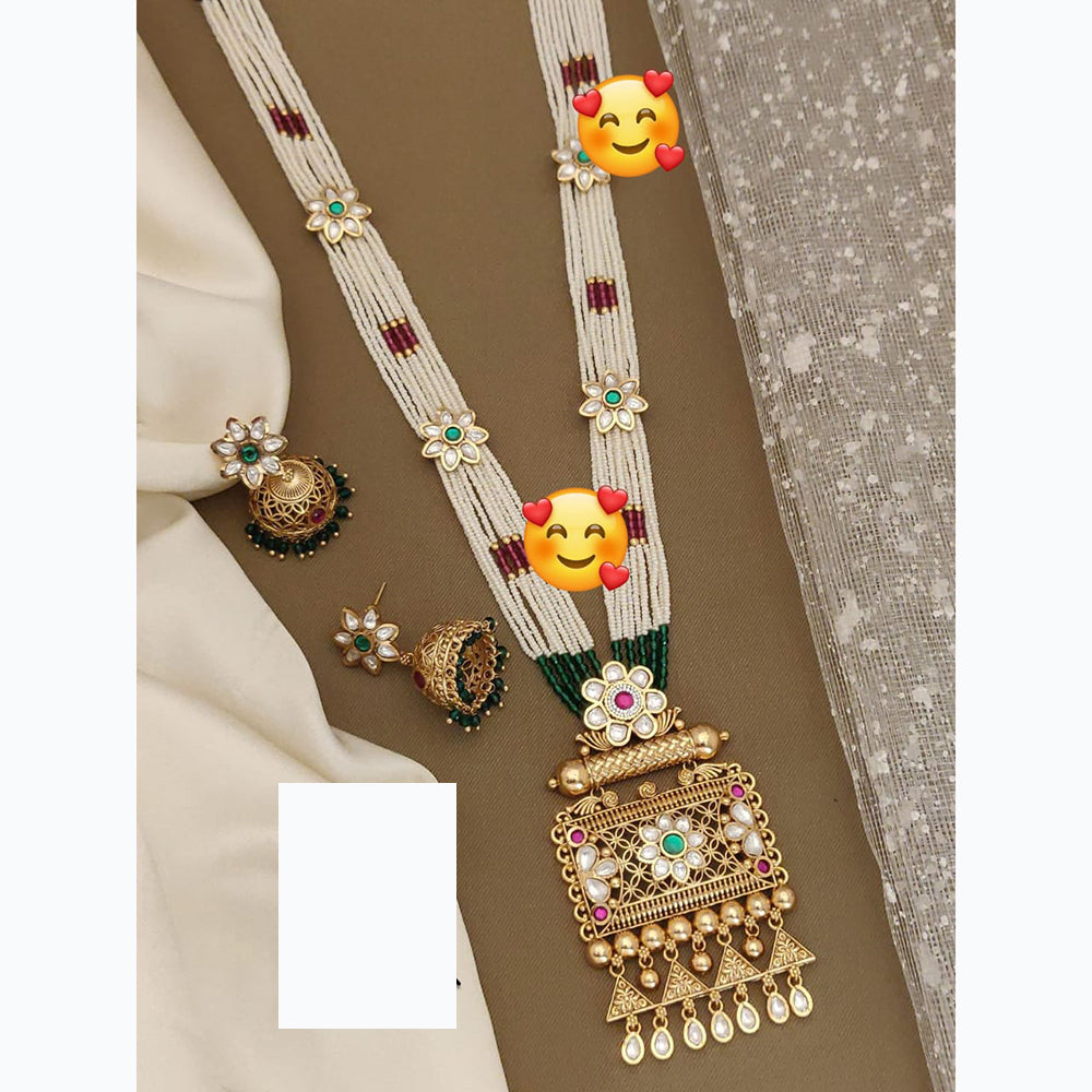 Manisha Jewellery Majesty Pota Stone and Multi Strand Long Necklace Set