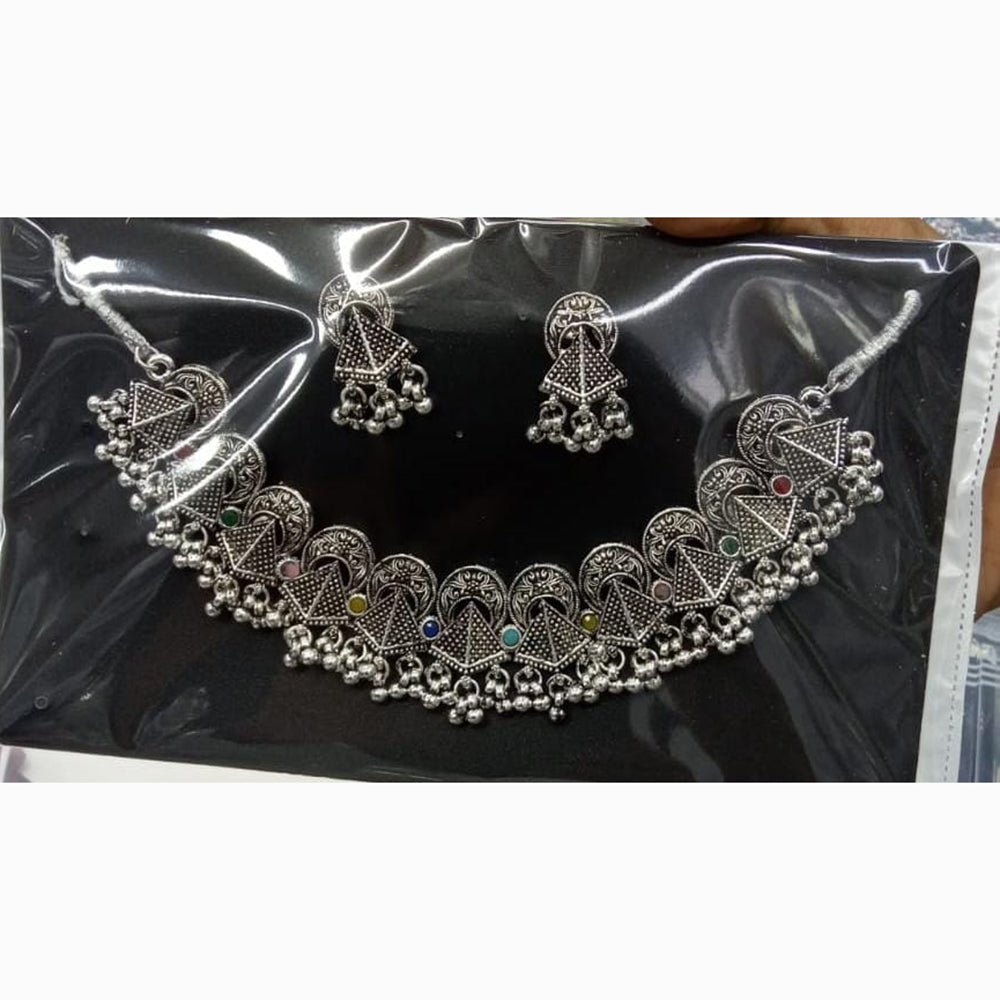 Manisha Jewellery Rustic Charm Oxidised Plated Pota Stone Necklace Set