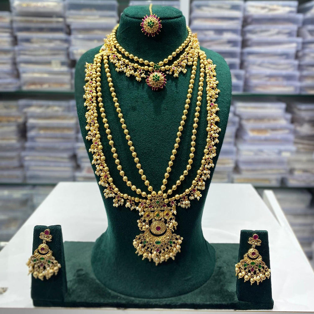 Manisha Jewellery Royal Heritage Pota Stone And Pearl Double Necklace Set