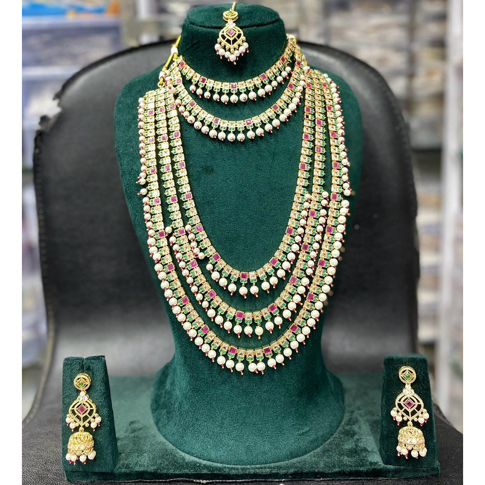 Manisha Jewellery Royal Heritage Pota Stone And Pearl Double Necklace Set