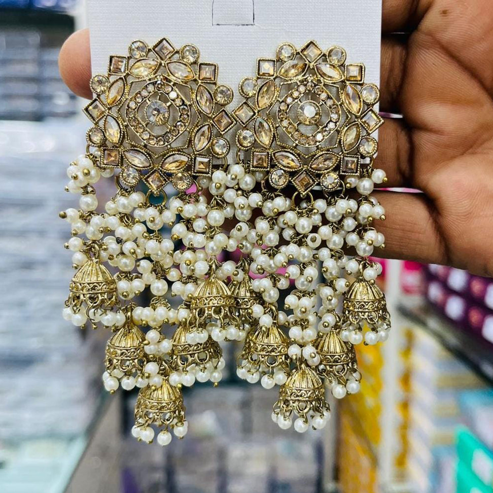 Manisha Jewellery Antique Finish Crystal Stone Pearl Jhumki Earrings