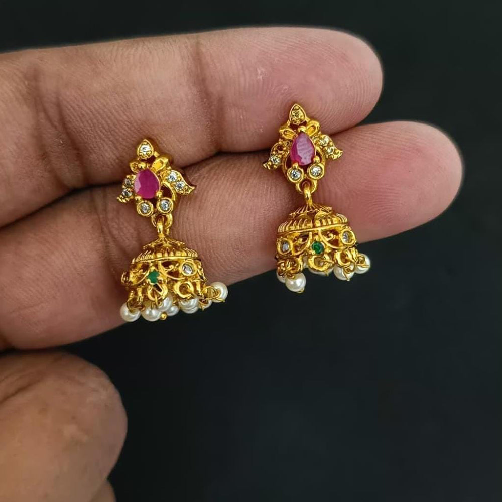 Manisha Jewellery Antique Finish Austrian Stone Pearl Jhumki Earrings