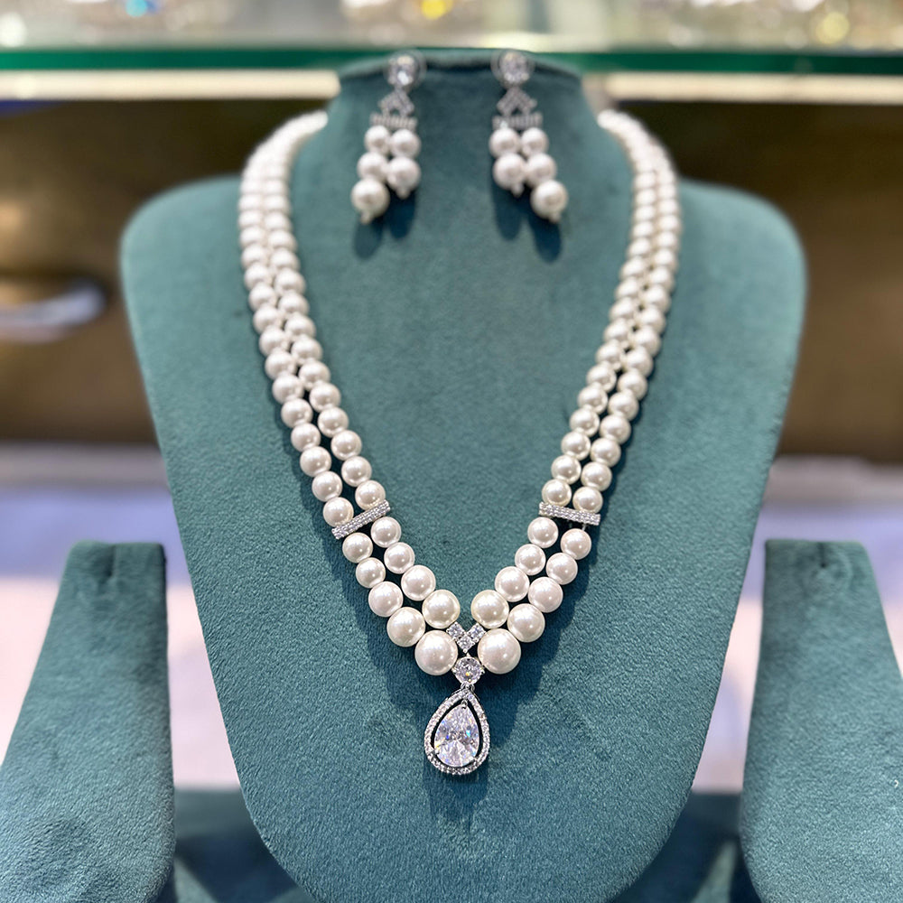 Manisha Jewellery Designer American Diamond And Pearl Necklace Set