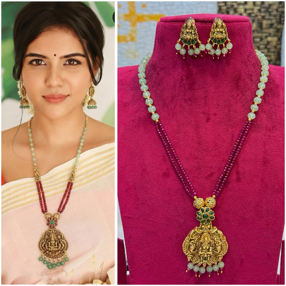 Manisha Jewellery Classic Temple With Pota Stone And Pearls Necklace Set