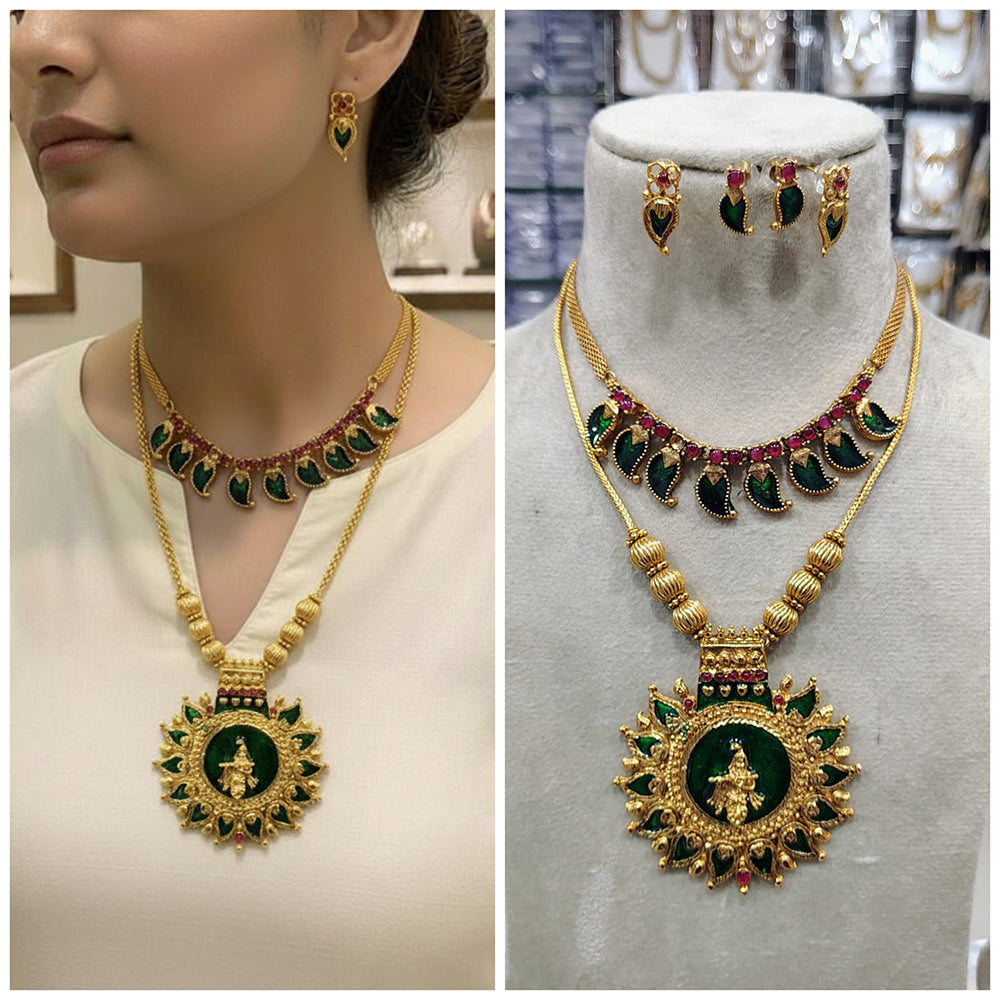 Manisha Jewellery Designer Pota Stone And Meenakari Twin Necklace Set