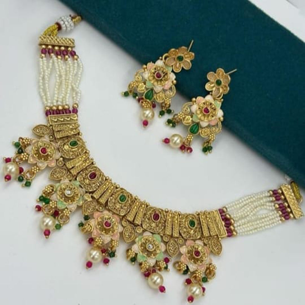 Manisha Jewellery Traditional Pota Stone And Pearl Meenakari Necklace Set