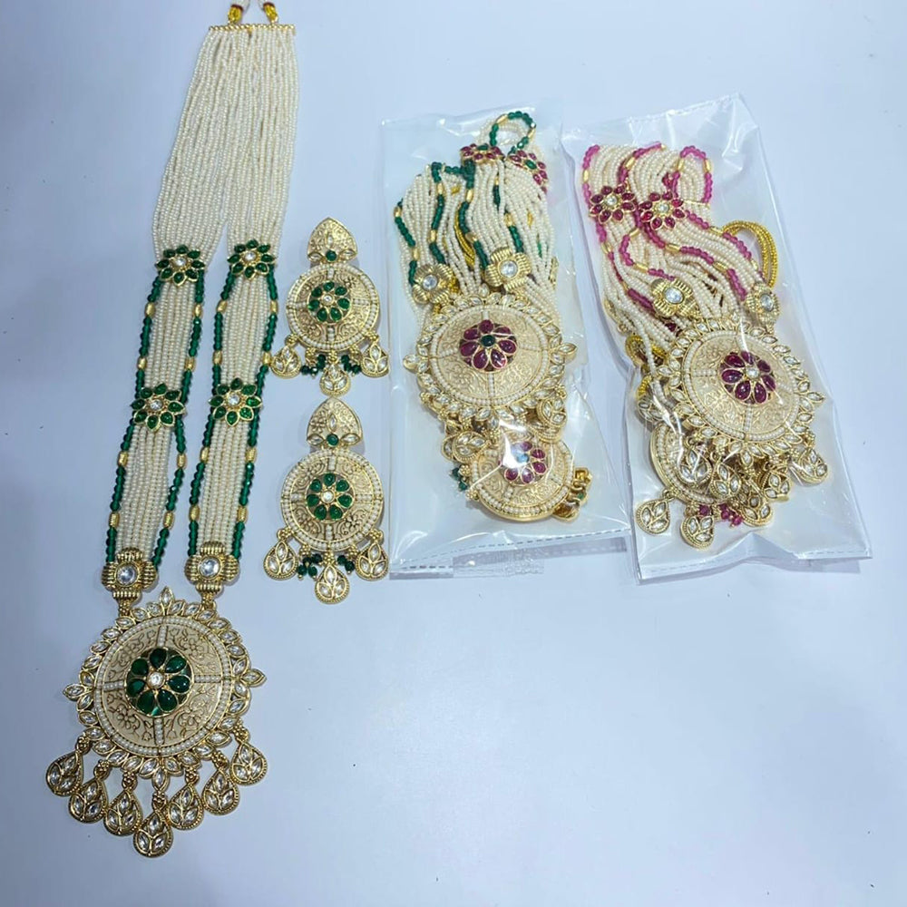 Manisha Jewellery Traditional Pota Stone And Pearl Meenakari Long Necklace Set