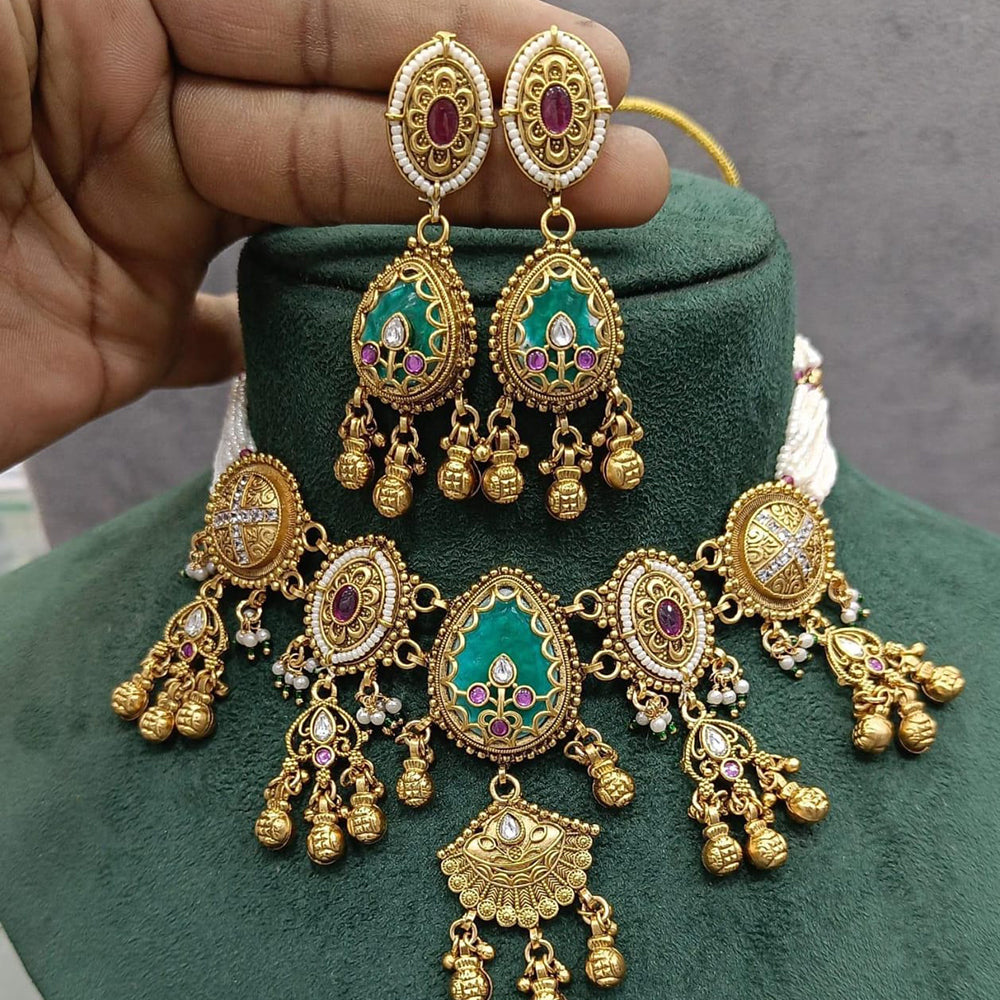 Manisha Jewellery Traditional Pota Stone Pearl Choker Necklace Set