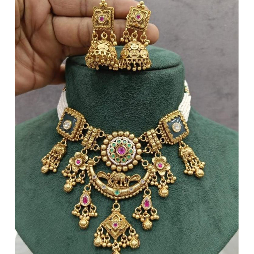 Manisha Jewellery Traditional Pota Stone Pearl Choker Necklace Set