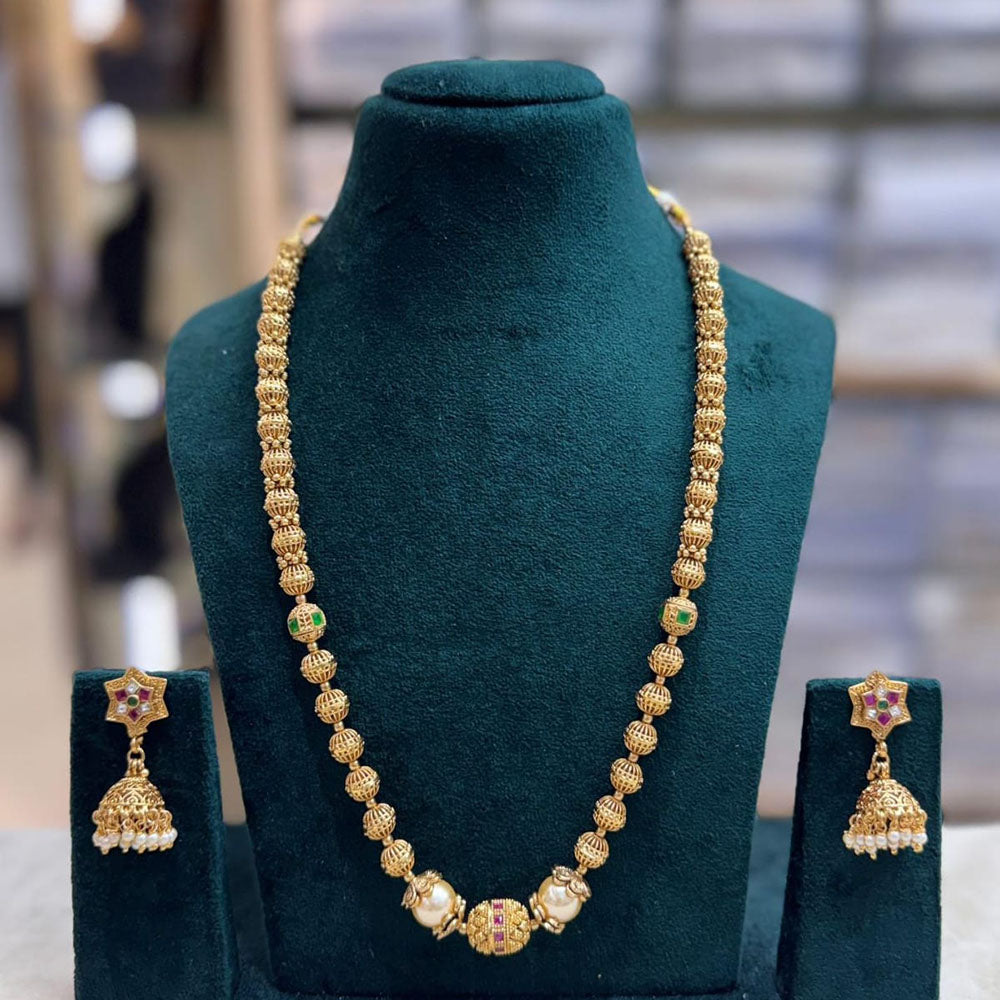 Manisha Jewellery Elegant Pota Stone And Beaded Long Necklace Set