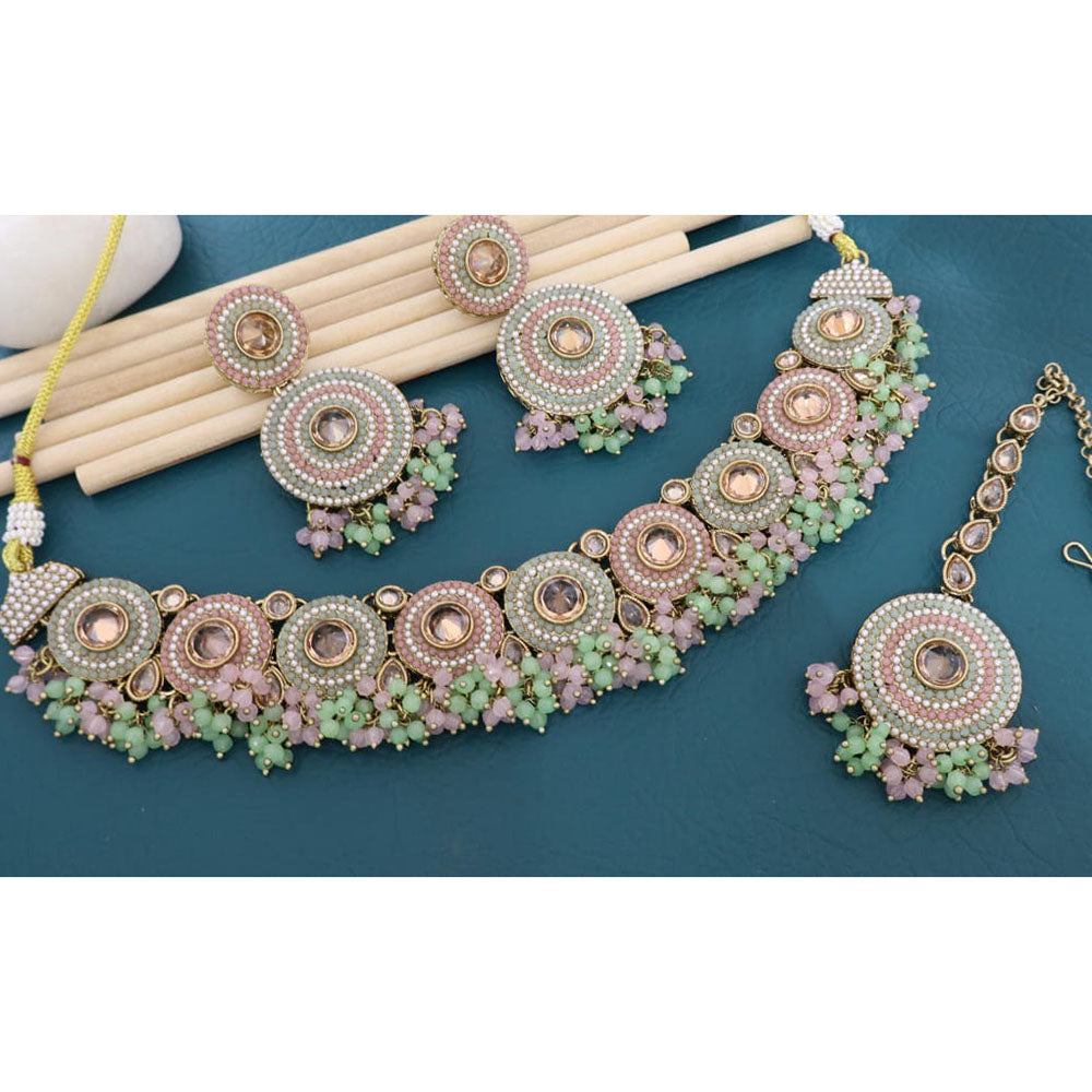 Manisha Jewellery Sparkling Crystal Stone And Pearl Choker Necklace Set