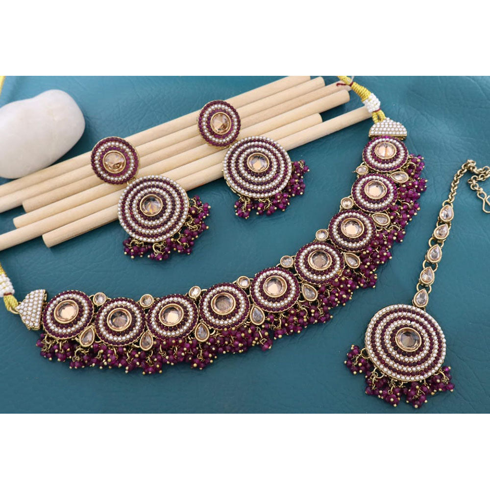 Manisha Jewellery Sparkling Crystal Stone And Pearl Choker Necklace Set