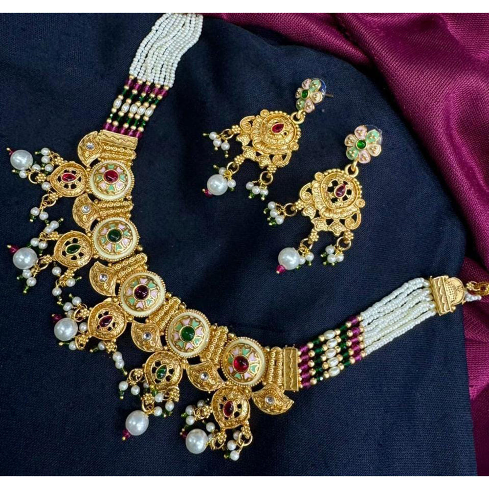 Manisha Jewellery Traditional Pota Stone And Meenakari Pearl Necklace Set