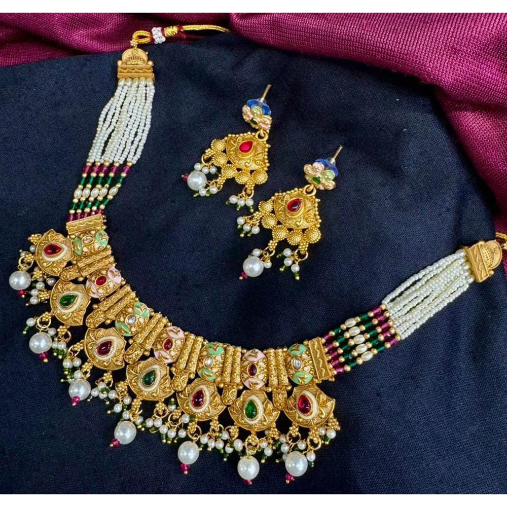 Manisha Jewellery Traditional Pota Stone And Meenakari Pearl Necklace Set