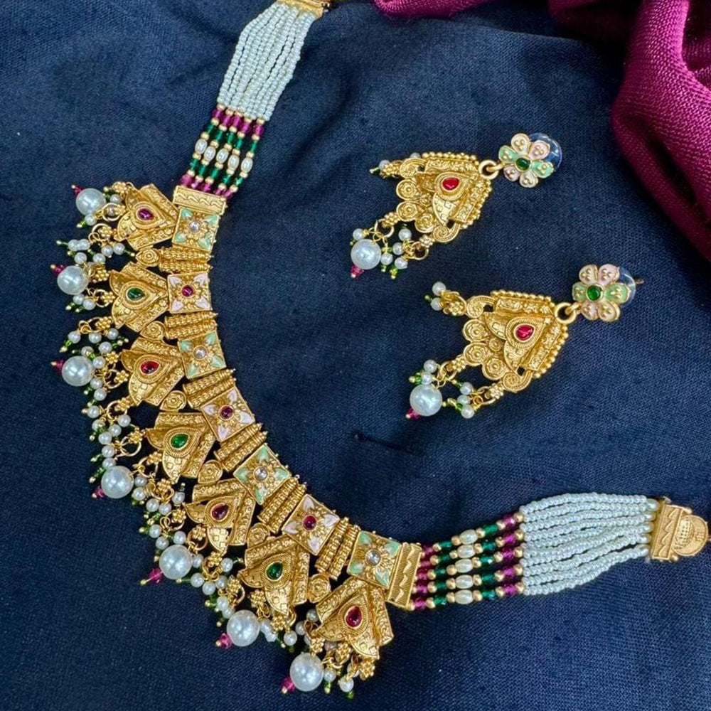 Manisha Jewellery Traditional Pota Stone And Meenakari Pearl Necklace Set