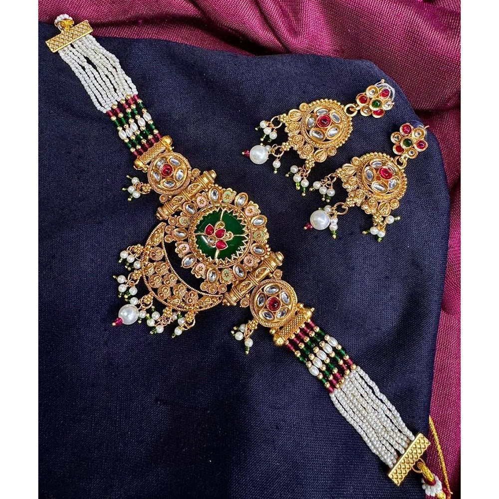 Manisha Jewellery Traditional Pota Stone And Meenakari Pearl Choker Necklace Set