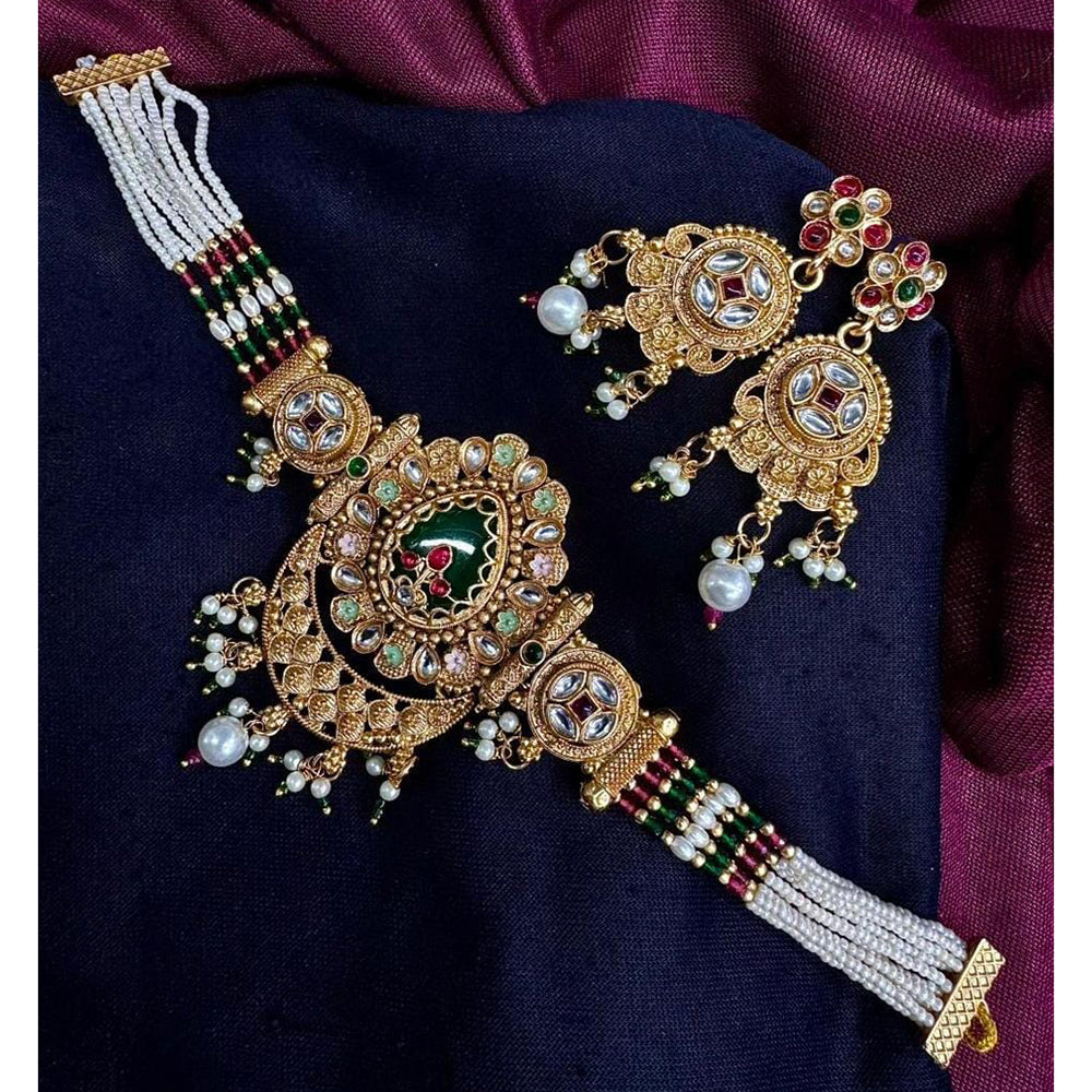 Manisha Jewellery Traditional Pota Stone And Meenakari Pearl Choker Necklace Set