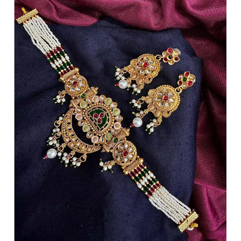 Manisha Jewellery Traditional Pota Stone And Meenakari Pearl Choker Necklace Set