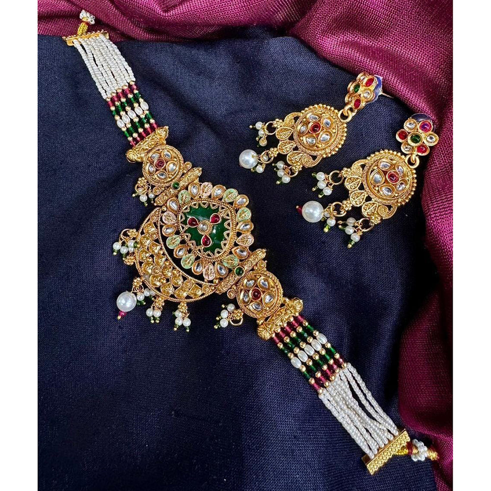 Manisha Jewellery Traditional Pota Stone And Meenakari Pearl Choker Necklace Set