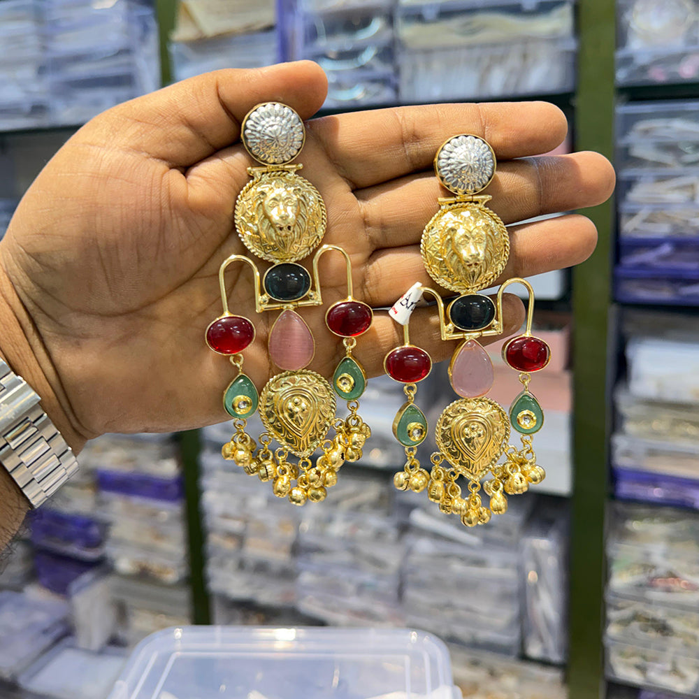 Manisha Jewellery Antique 2-Tone Pota Stone And Ghungroo Dangler Earrings