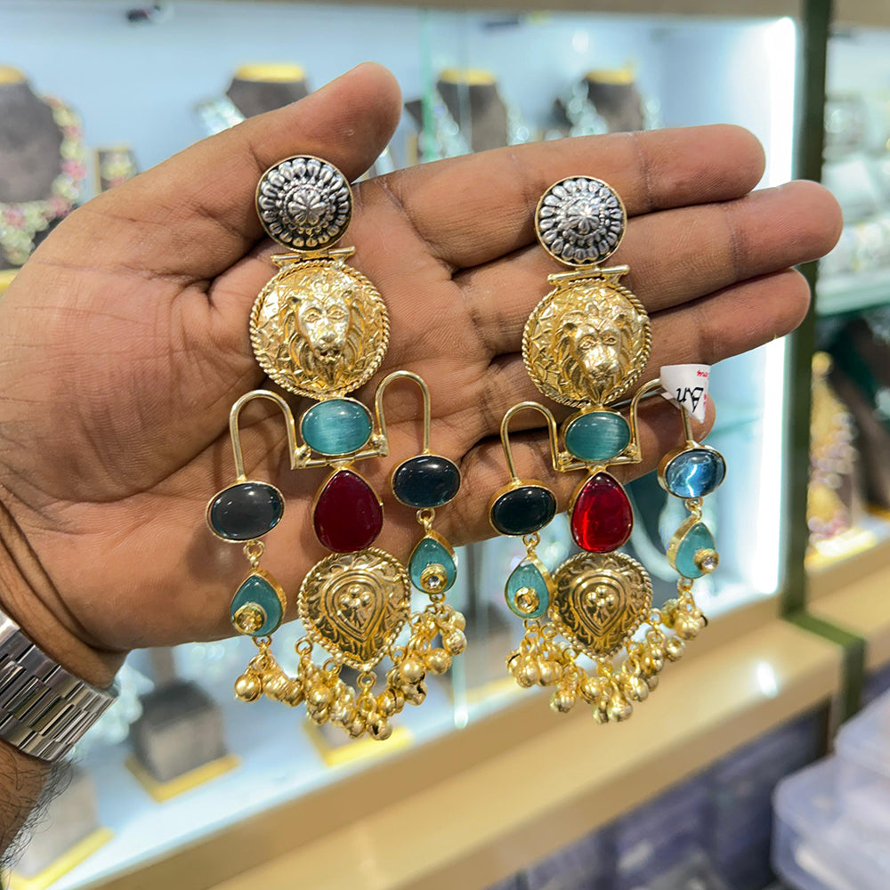 Manisha Jewellery Antique 2-Tone Pota Stone And Ghungroo Dangler Earrings
