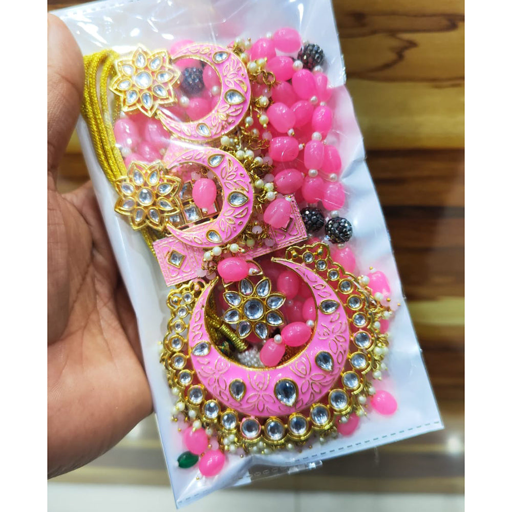 Manisha Jewellery Royal Kundan Stone And Meenakari Dangler Earrings With Maangtika