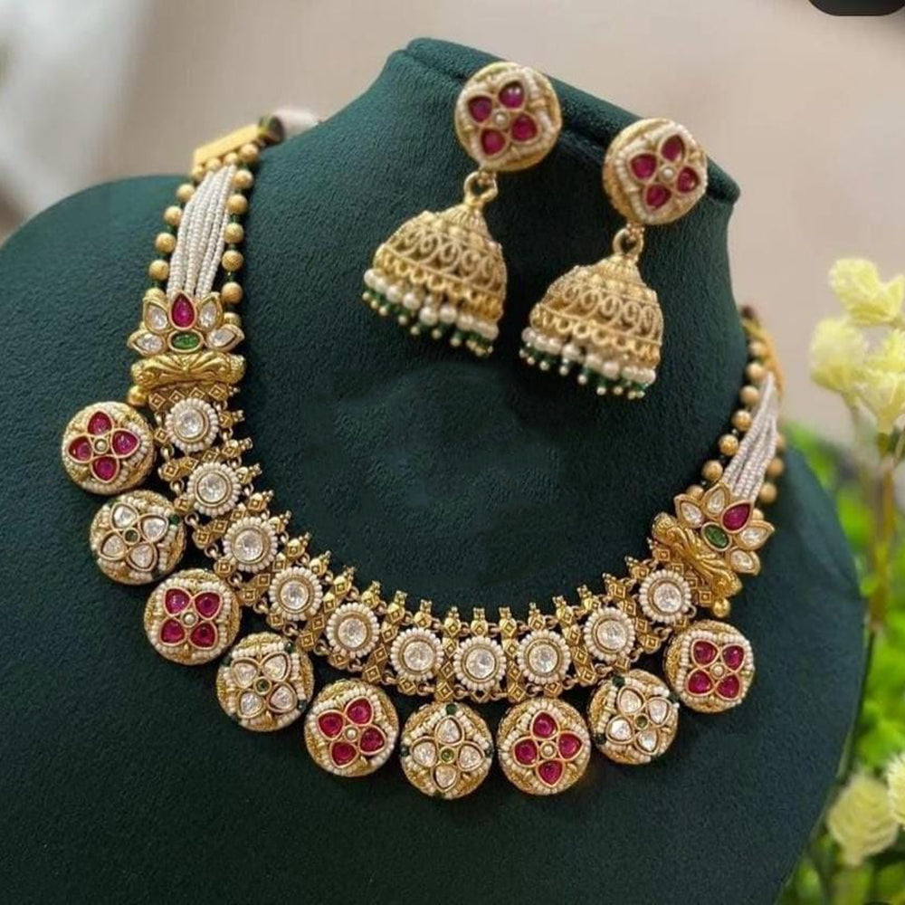 Manisha Jewellery Traditional Pota Stone And Meenakari Pearl Necklace Set