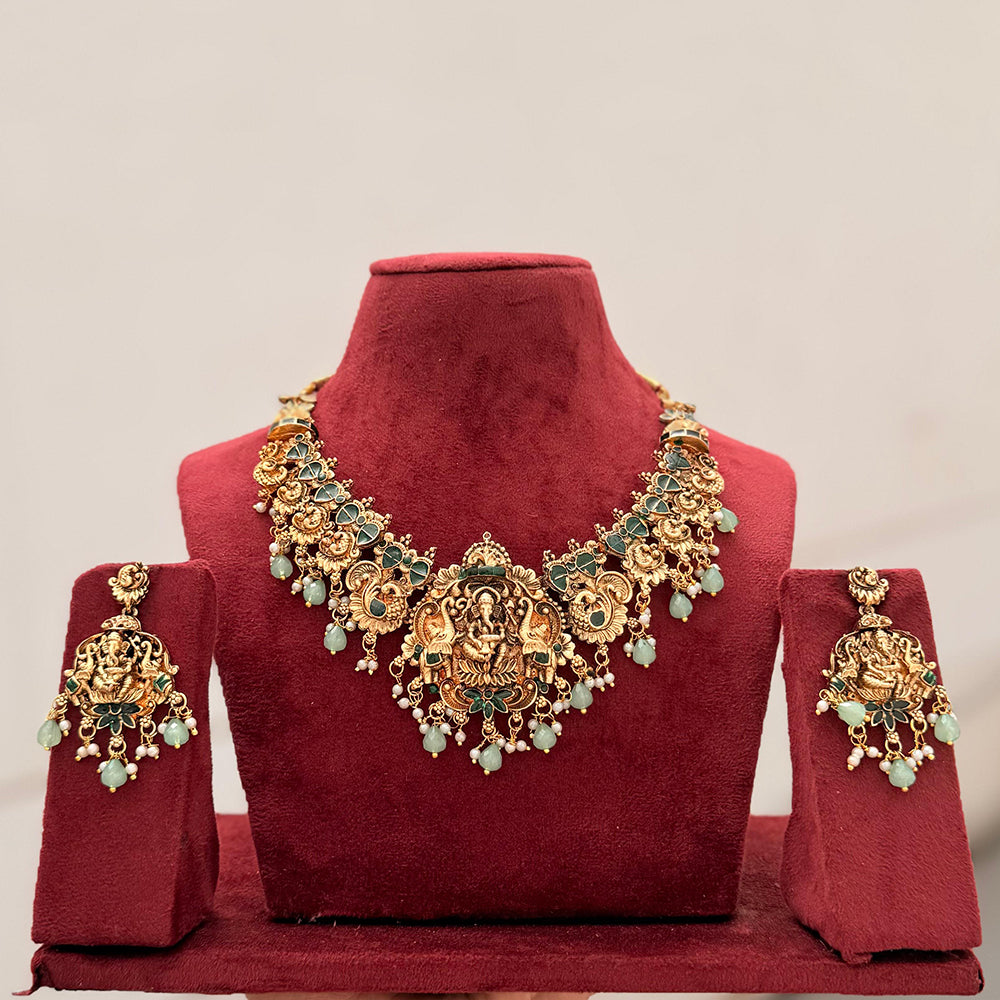 Manisha Jewellery Royal Pota Stone And Temple Designer Necklace Set