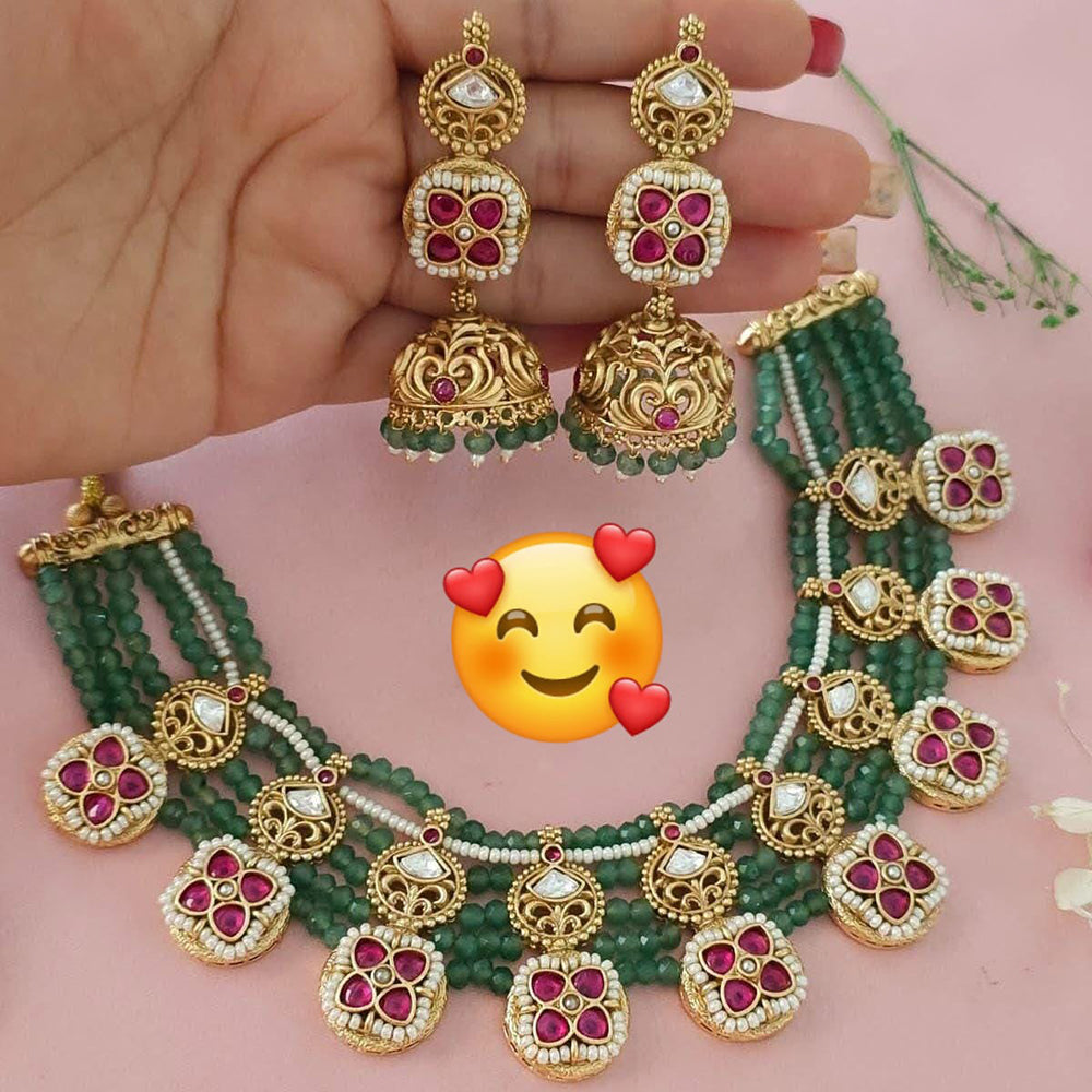 Manisha Jewellery Glam Pota Stone Pearl And Beads Designer Necklace Set