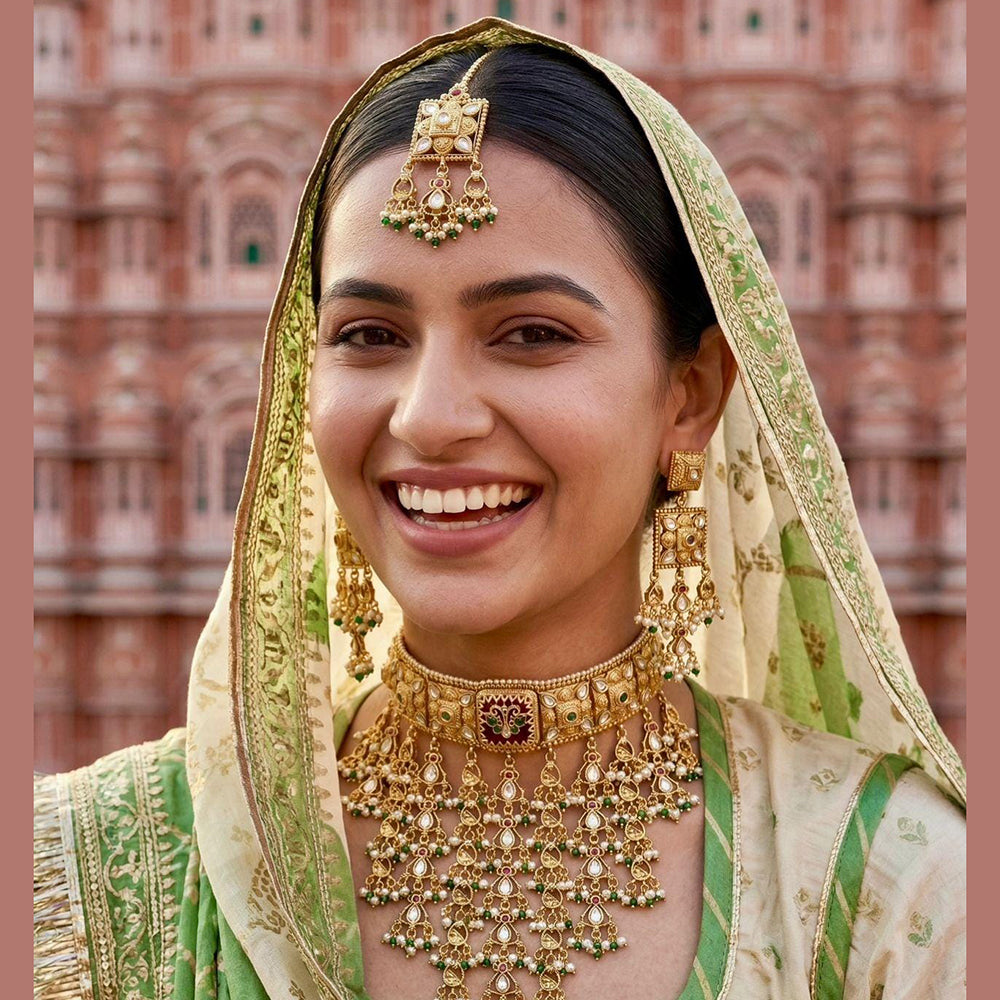 Manisha Jewellery Statement Designer Pota Stone Pearl And Beads Choker Necklace Set