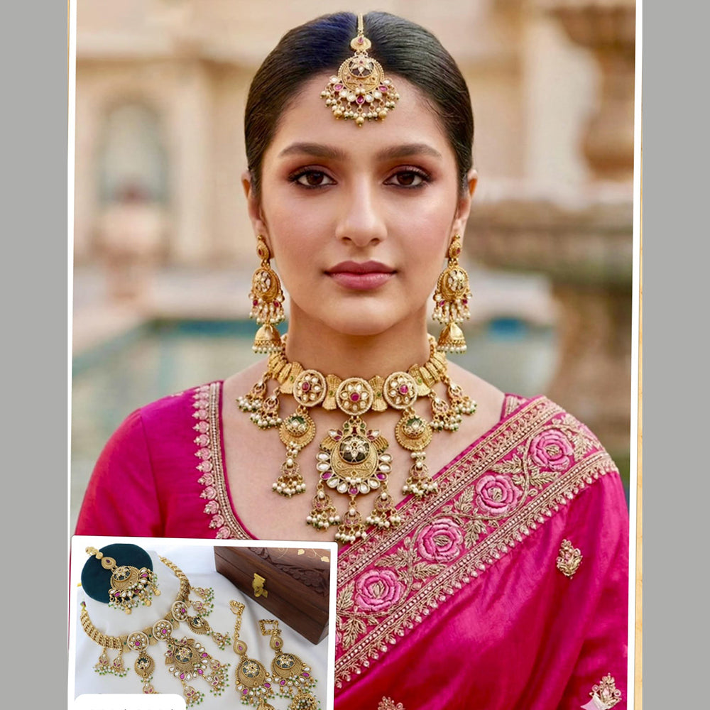 Manisha Jewellery Traditional Pota Stone Pearl And Beads Choker Necklace Set