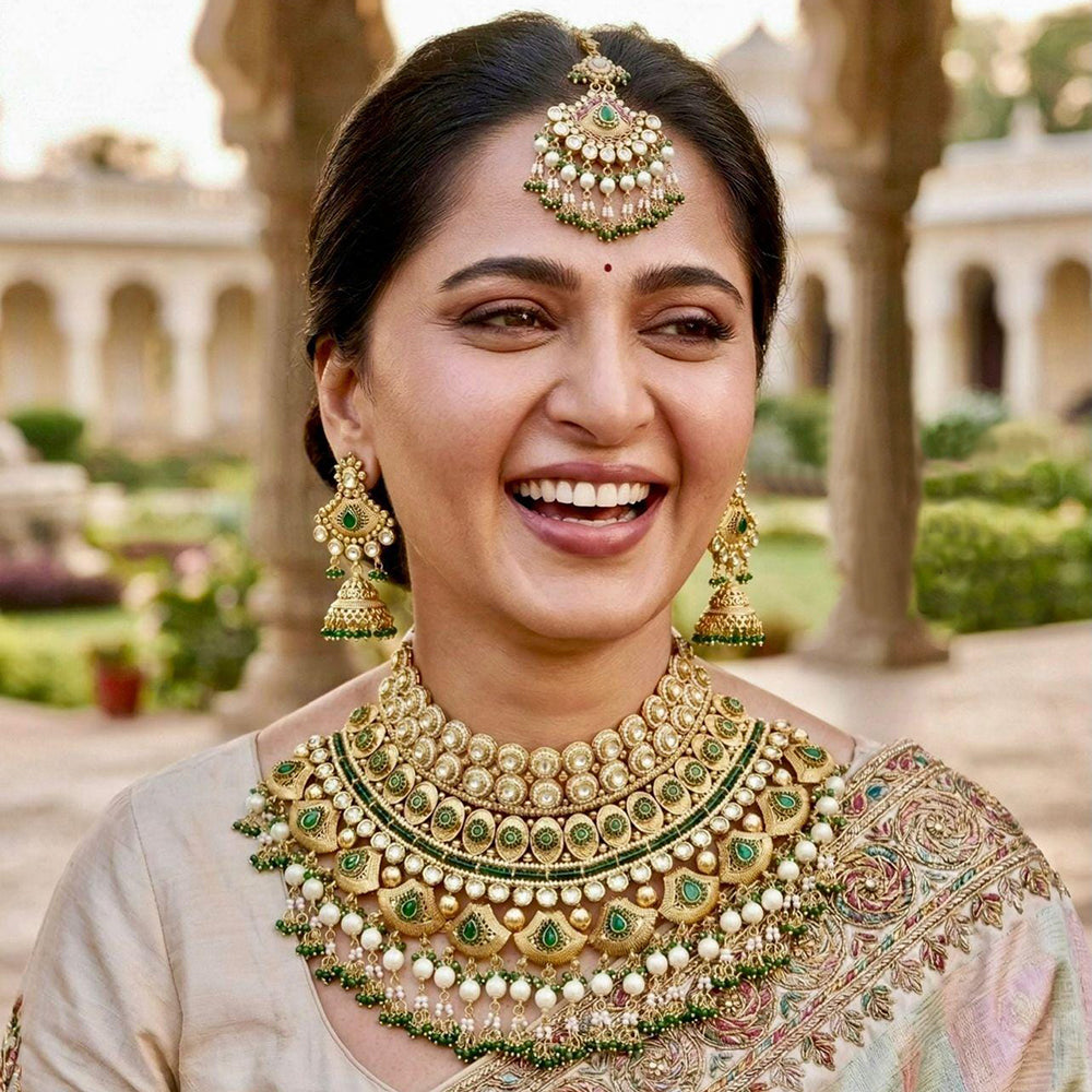 Manisha Jewellery Traditional Pota Stone Pearl And Beads Choker Necklace Set