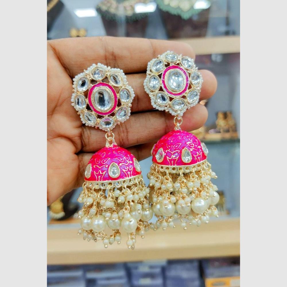 Manisha Jewellery Polki Kundan Meenakari With Pearl Jhumki Earrings