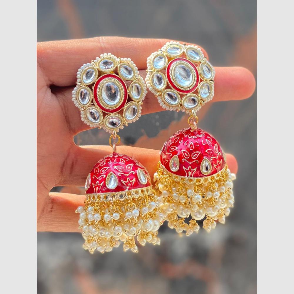 Manisha Jewellery Polki Kundan Meenakari With Pearl Jhumki Earrings