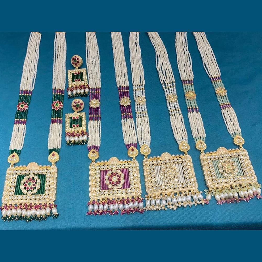 Manisha Jewellery Premium Pota Stone And Pearl  Designer Long Necklace Set