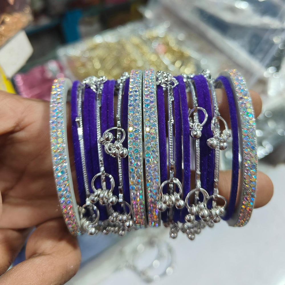 Manisha Jewellery Ethnic Velvet  Rainbow Austrian Stone Bangles Set