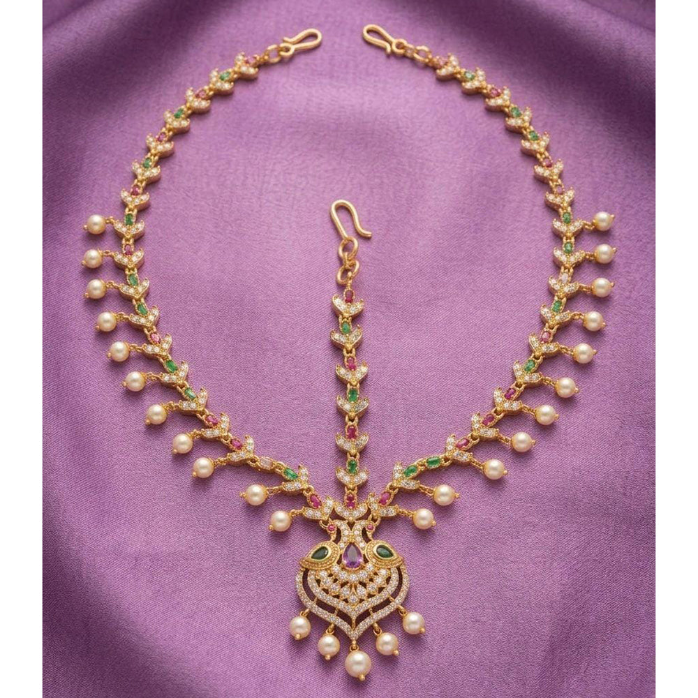 Manisha Jewellery Premium Pota Stone And Pearl Damini Maangtikka