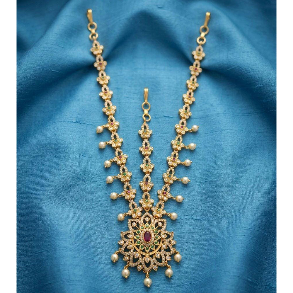 Manisha Jewellery Premium Pota Stone And Pearl Damini Maangtikka