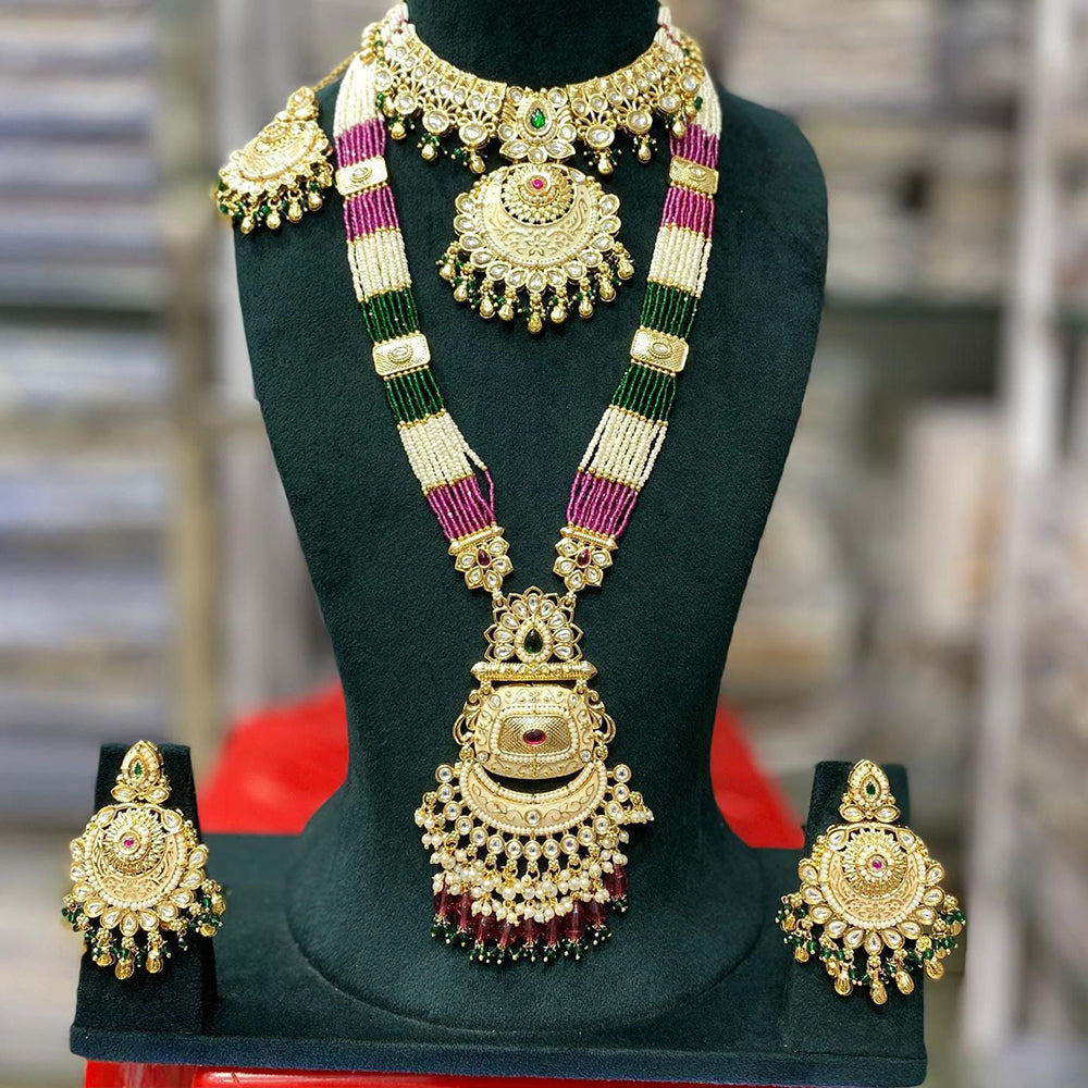 Manisha Jewellery Luxury Pota Stone And Pearl Meenakari Double Necklace Set