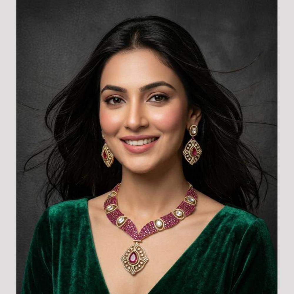 Manisha Jewellery Grand Polki Kundan And American Diamond Party Wear Necklace Set