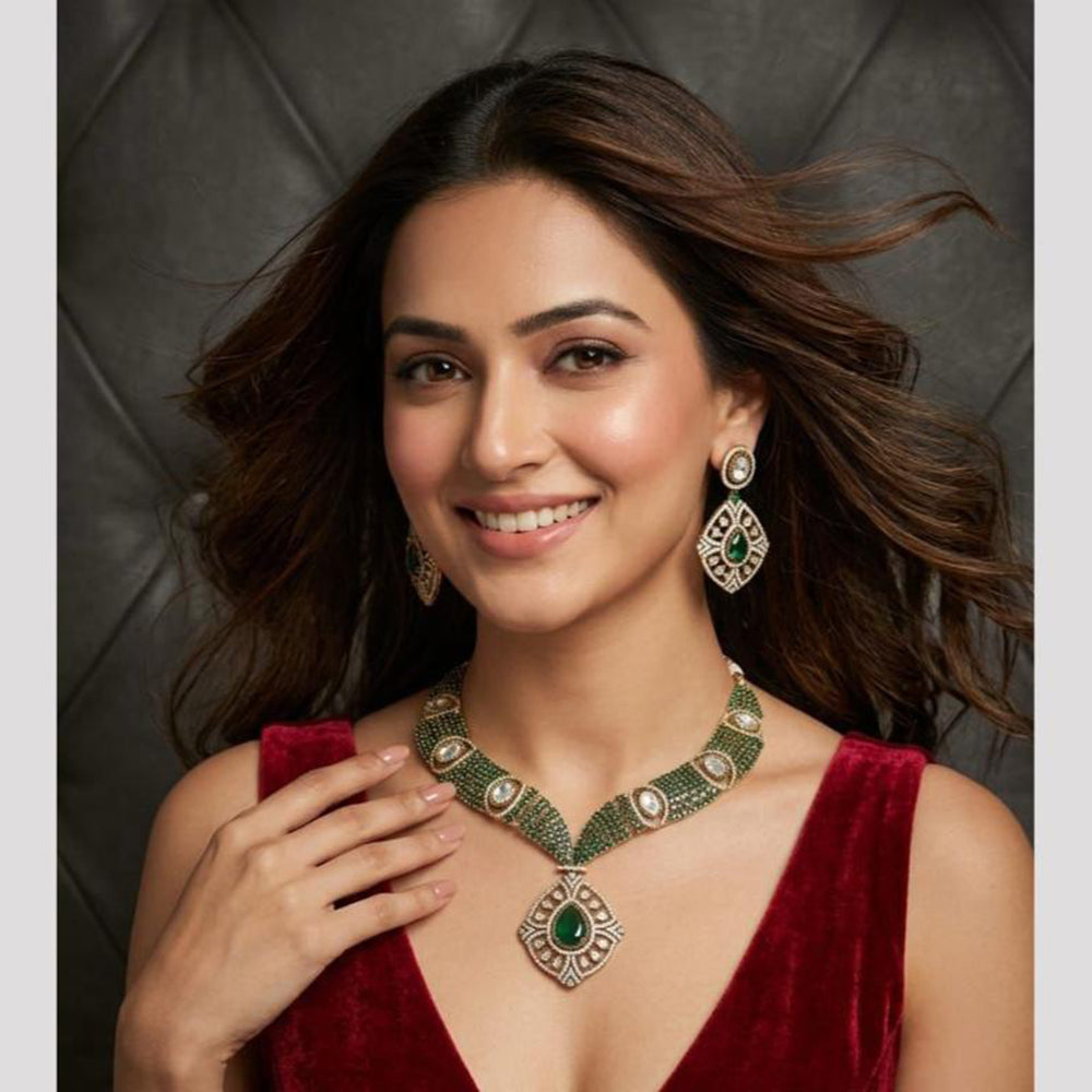 Manisha Jewellery Grand Polki Kundan And American Diamond Party Wear Necklace Set